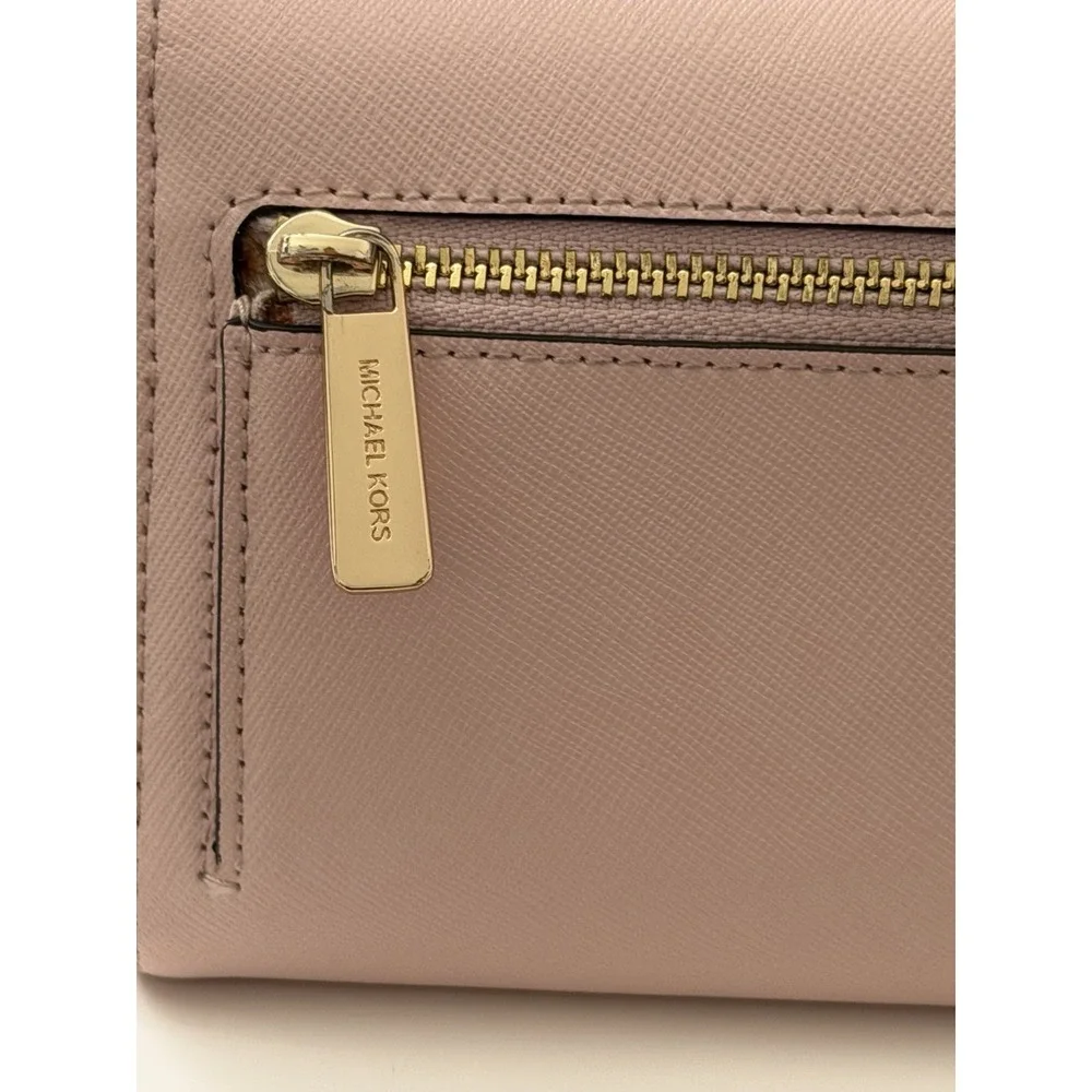 Michael Kors Women Jet Set Travel Large Trifold Wallet Clutch in Powder Blush - Picture 4 of 9